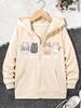 Kawaii Katzenprint Lässige Hoodie Jacke für Jungen Mädchen Reißverschluss Warm Fleece Trendige Cartoon Sweatshirts Zip Up Winter Herbst