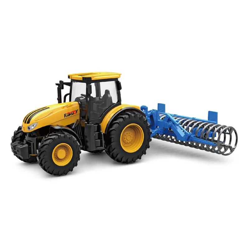 1/24 Farmer Tractor Model Set Toys Car Children Farming Simulated Sound And Light Sliding 4 Wheeled Engineering Vehicle Gifts