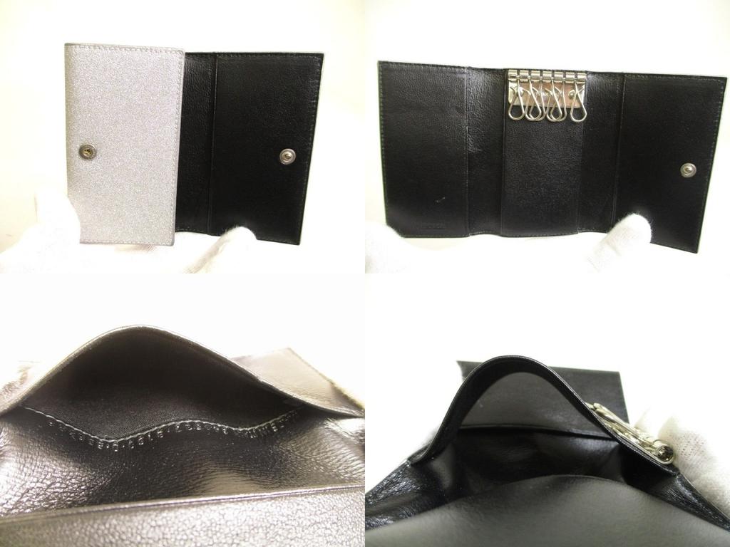 Authentic BALENCIAGA Gray Glitter Leather Silver H/W 6 Pics Key Chain #a936  Refurbished