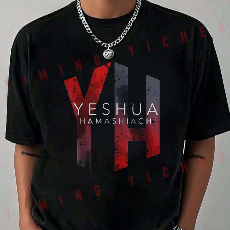 YH Hebrew Letter Print Motorcycle T-shirt Casual Trendy Tshirts For Comfortable Short Sleeve T