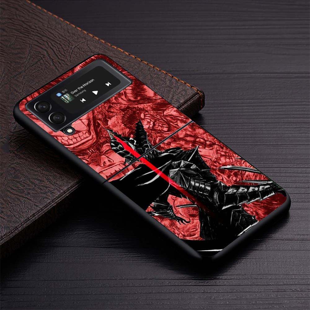 Black White G-Guts B-Berserks Hard Black Cover for Samsung Galaxy Z Flip 7 6 5 4 3 5G Phone Case Flip7 Flip6 Flip5 Flip4 Flip3 P