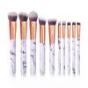 Professional 10pcs Flat Style Kabuki Makeup Brushes Set Natural Gemstone with Marble Handle for Face Use with Storage Case