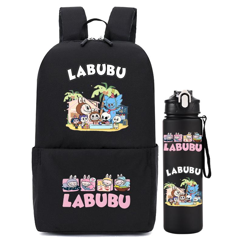 2Pcs/set Carcoon Printed Printed Backpack with Water Bottle Boy Girl Schoolbag Student Backpack 750Ml Outdoor Sports Water Cup