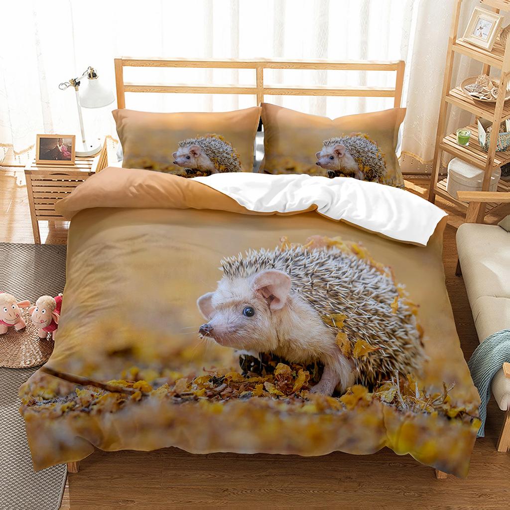 Hedgehog Duvet Cover Set Cute Cute Animal Polyester Comforter Cover King Queen Size for Kid Boy Girl Bedding Set with Pillowcase