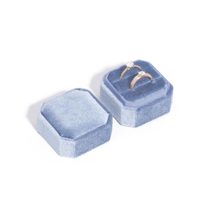 Velvet Ring Box Double Ring Box With Detachable Lid 2 Slots Octagon Ring Display Holder Case For Engagement Wedding Proposal