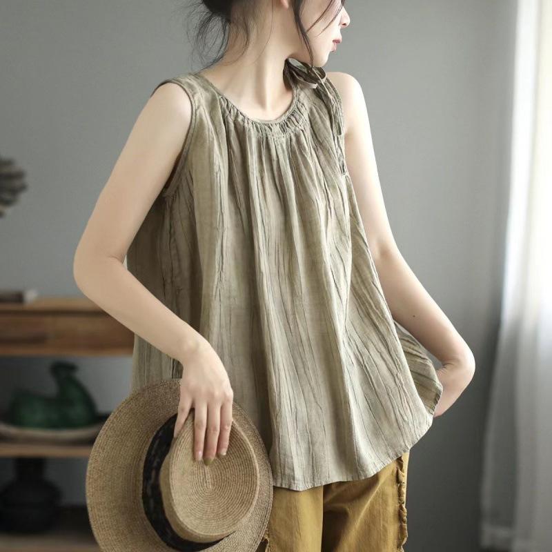 New Summer Retro Women's Vest Sleeveless Loose Pullover Bottom Suspender Top
