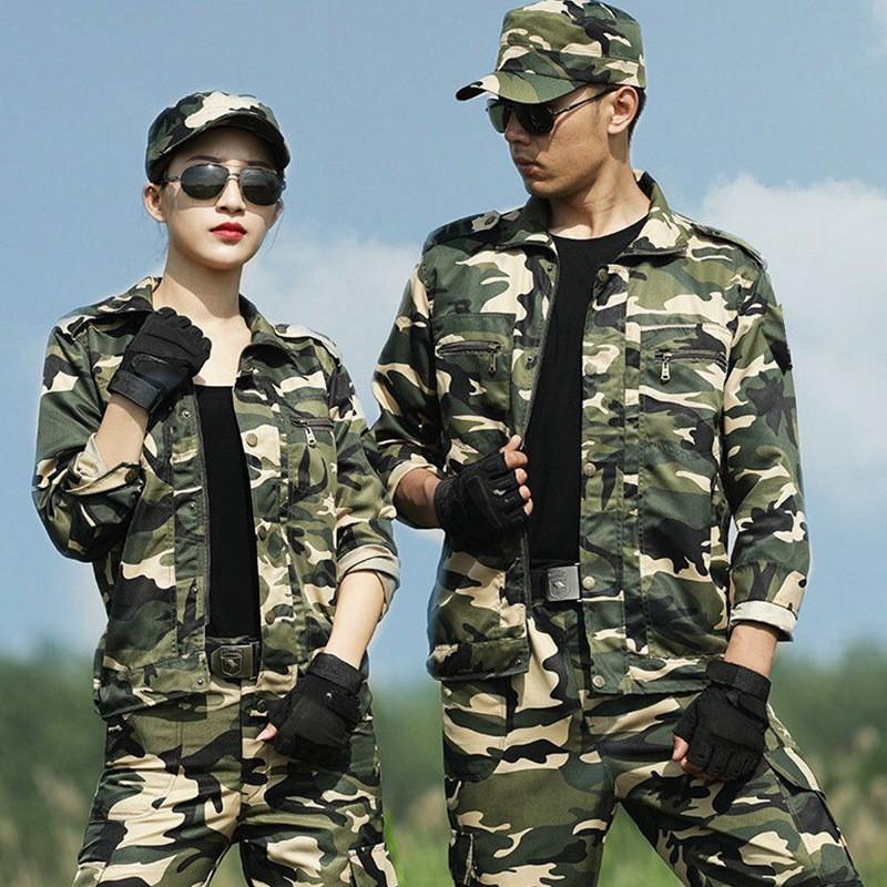 Men Women Camouflage Work Uniform Set Breathable Durable Tactical Training Outfit Outdoor Activity