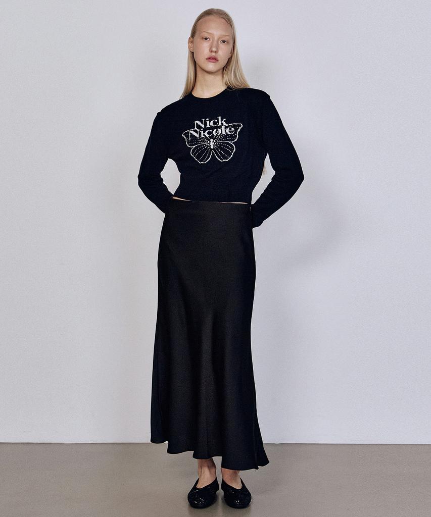 Nigaennikol Satin Flare Long Skirt_Black