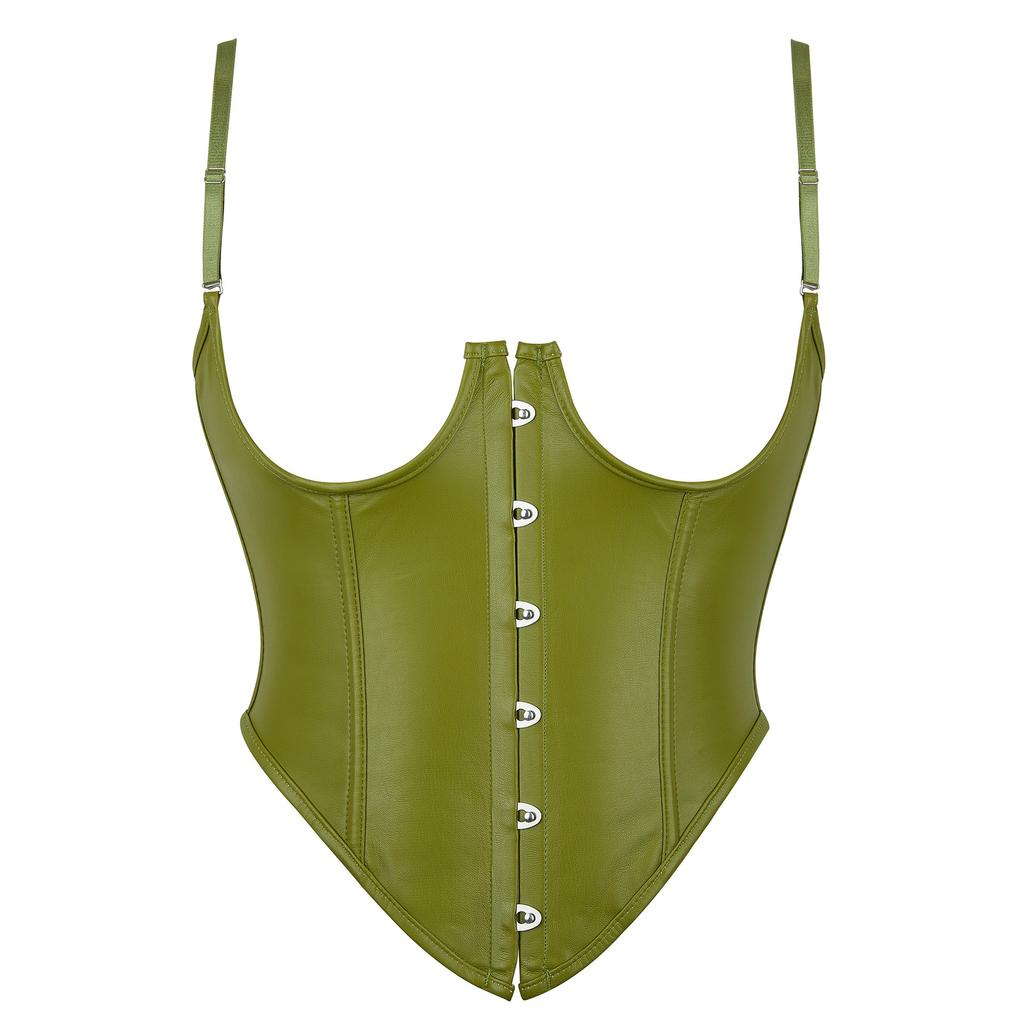 Black Faux Leather Adjustable Strap Short Women Body Shaper Waist Cincher