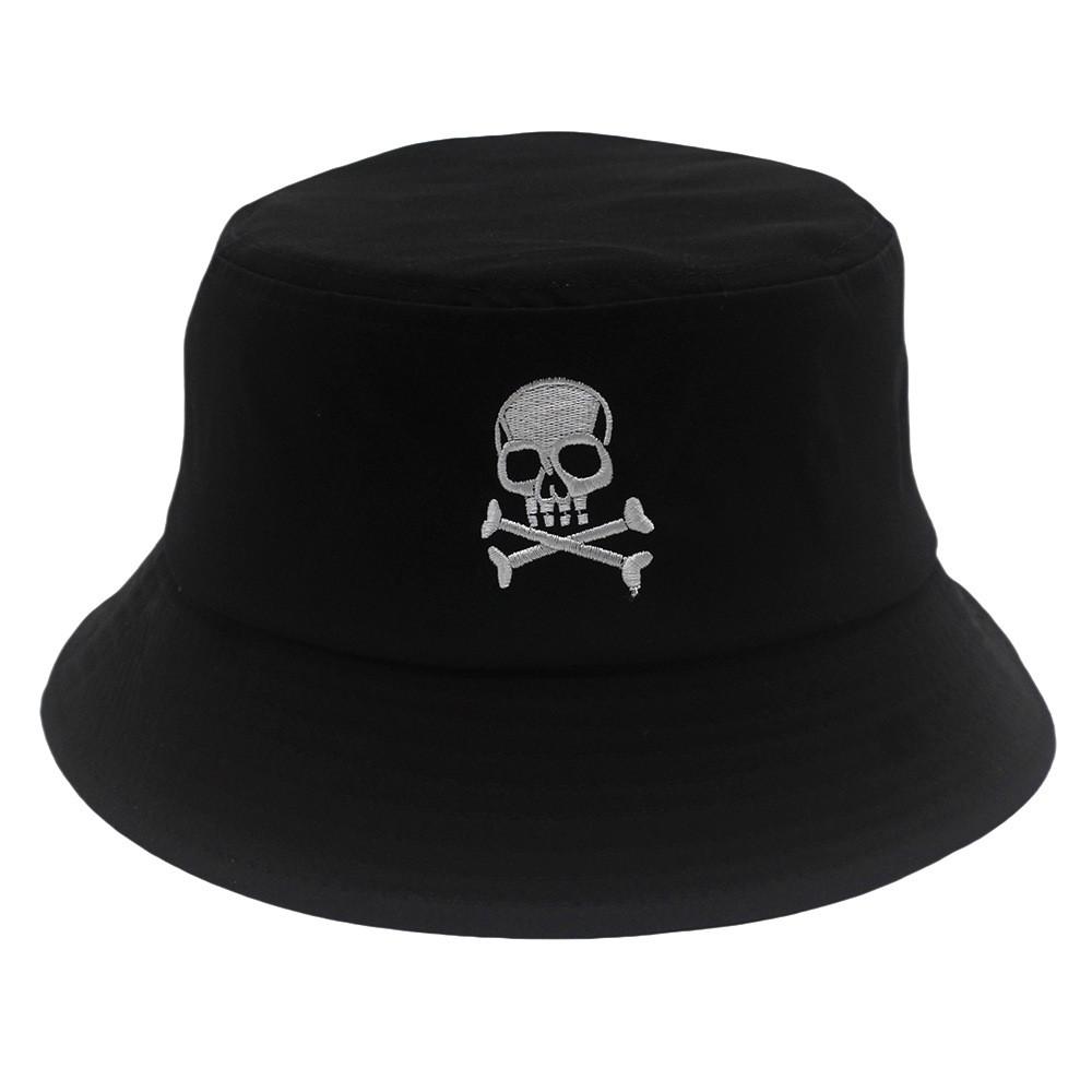 Simple Hat Fisherman With Solid Color Design And Skull Embroidery For Daily