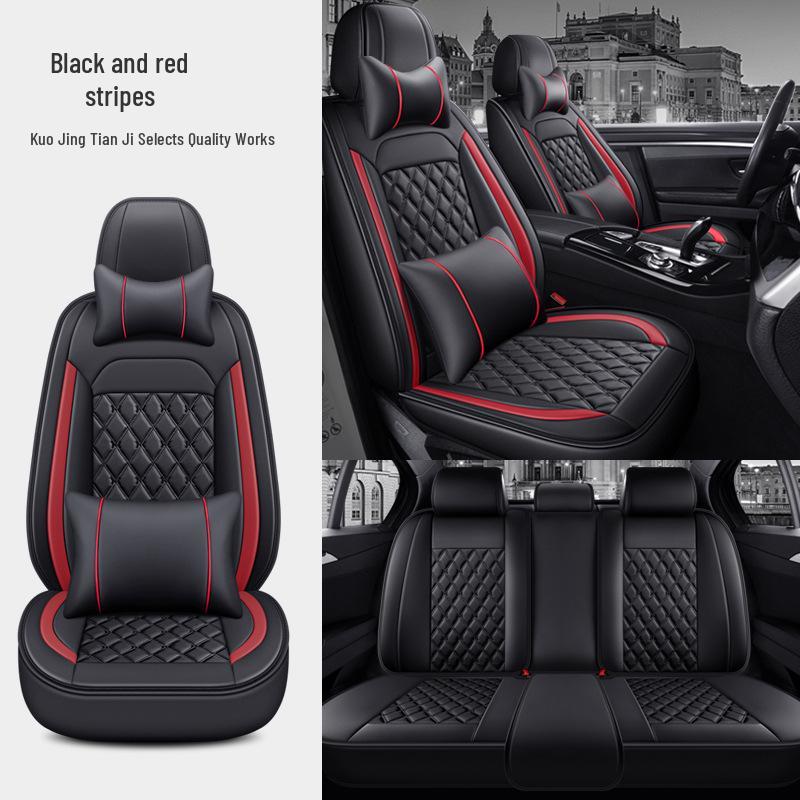 All-Season Universal Leather Car Seat Cover with Diamond Design - Breathable & Durable for Five Seats