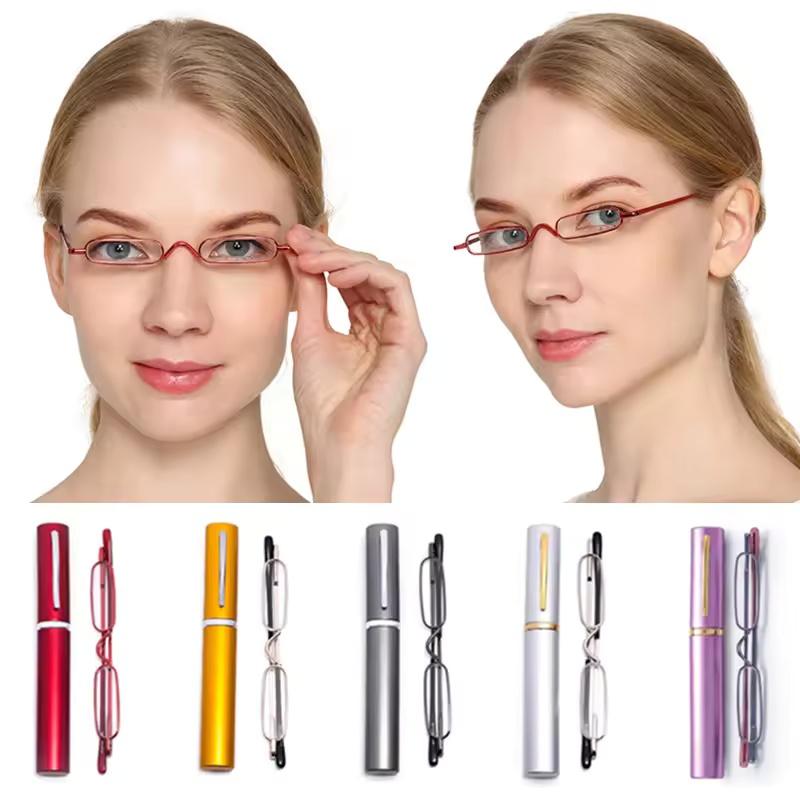 Herren Damen Schlanke Stift Lesebrille mit Tragbarem Clip-Etui Schlanke Weitsichtigkeitsbrille Lesebrille mit Stiftclip Röhrenetui +1.0+2.0
