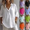 Spring Summer Women's White Shirt Casual Linen Blend Solid Color Loose Long-Sleeved V-Neck Lapel Blouses for Female