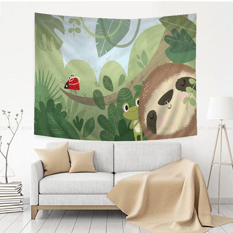 Cartoon Sloth Tapestry for Girl Boys Child Room DecorCute Animal Pattern Wall Hanging Decorative Lovely Widlife Wall Tapestries