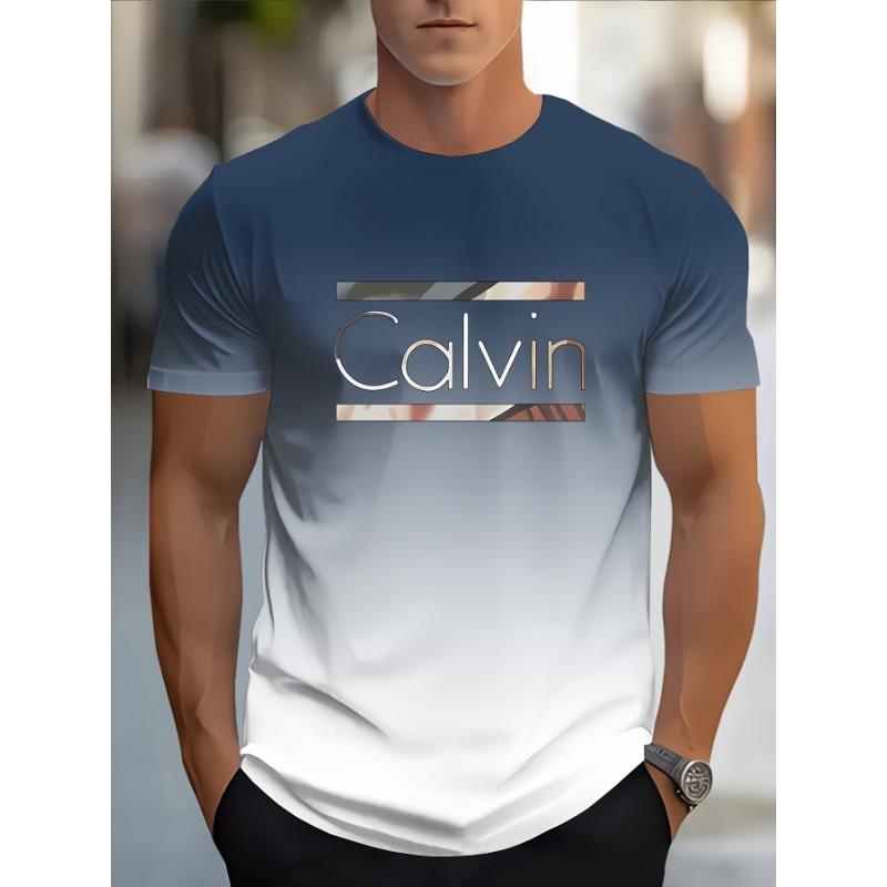 Farbverlauf Cavell Letter Print Herren T-Shirt Sommer Freizeit Sport Herren Top Mode Atmungsaktiv Outdoor Kurzarm T-Shirt