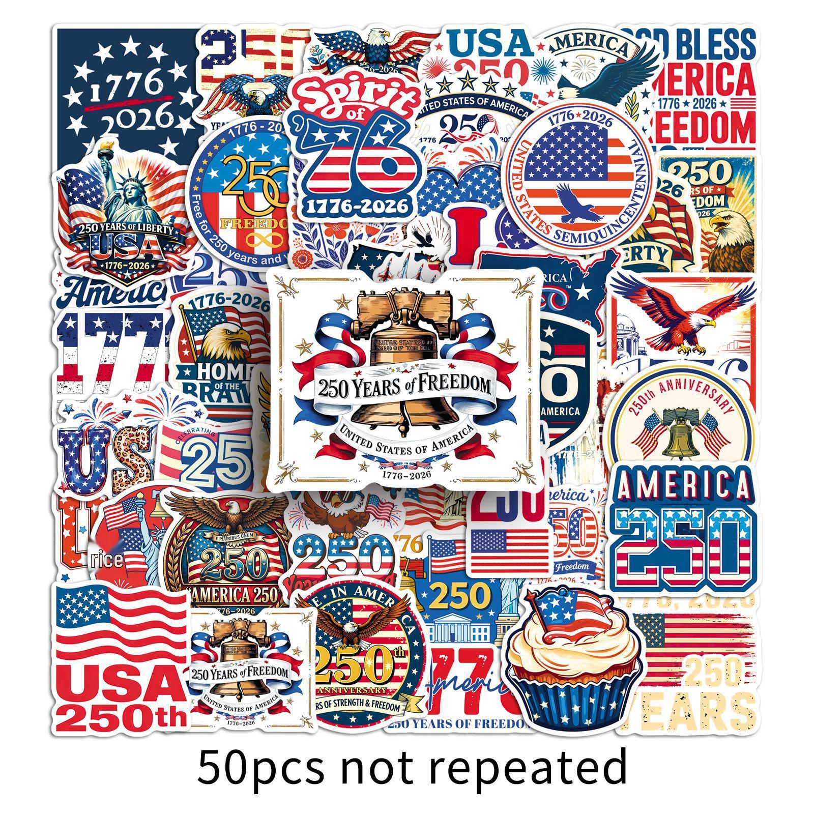 50 USA 250th Anniversary Independence Day Waterproof Decorative Stickers