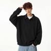 Mens Loose Retro Turn Down Collar Long Sleeve Buttoned Pullover Polo Sweatshirt
