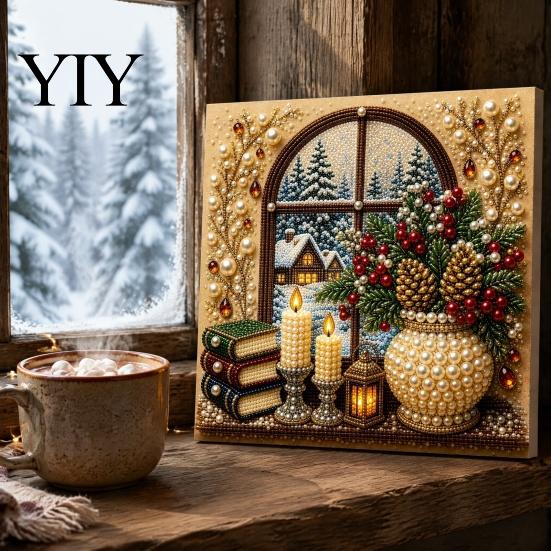Sparkling Bead Painting Sets Christmas Faux Pearl Art Kit, DIY Snowman 3D Resin Xmas Scenes Crafting Project for Adults Beginners, Home Festive