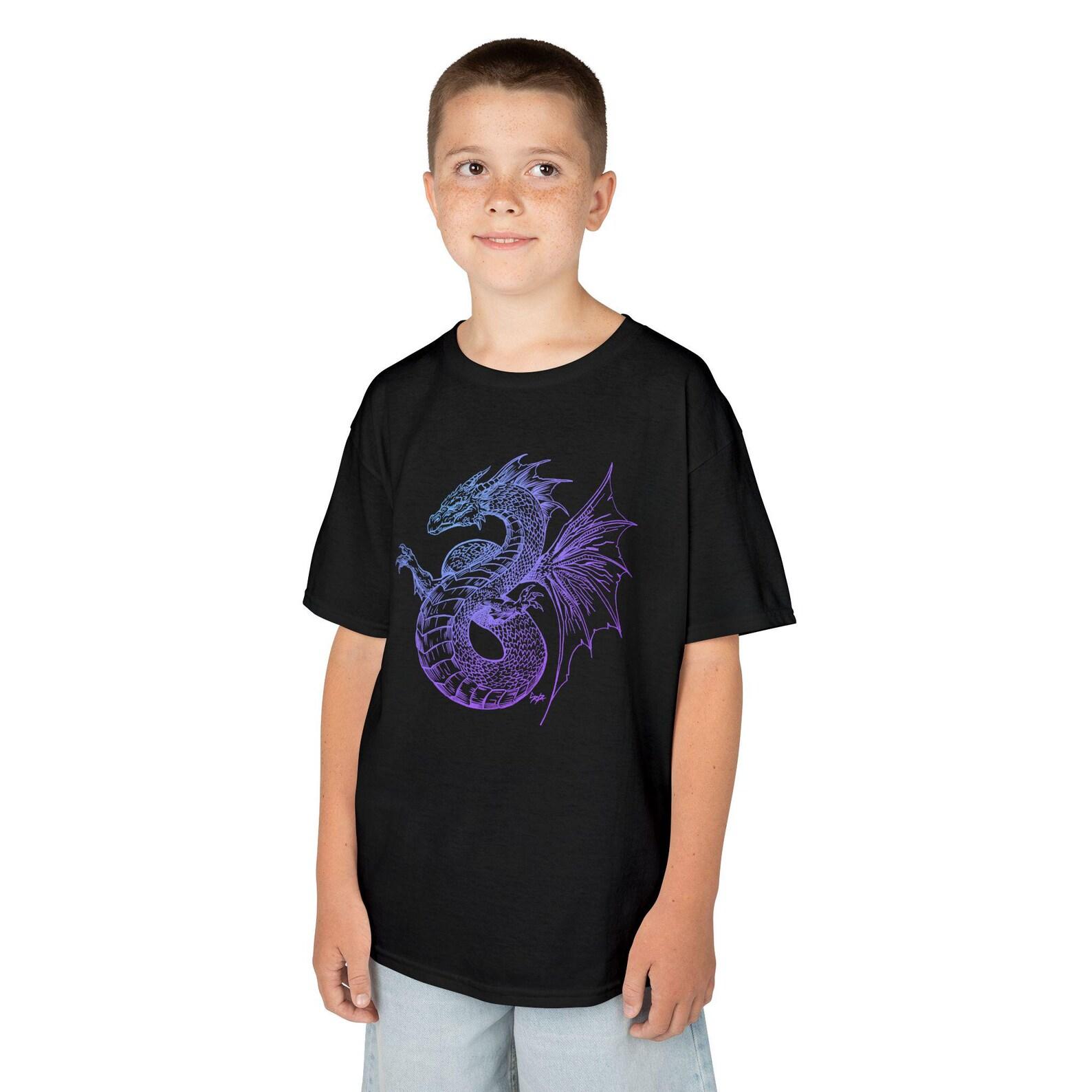 Kids Purple Sea Dragon Tee | Fantasy Serpent Graphic T-Shirt Leviathan Jörmungandr Ryujin Watatsumi Knucker DnD Dungeons XL