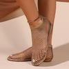 Summer New Colored Rhinestone Flat-bottomed Beach Sandals Women's Large Size Breathable Mesh Hollow Women's Sandals