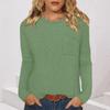 Women's European & American Style Long Sleeve Waffle Knit Top - Loose Fit Casual Pocket T-shirt