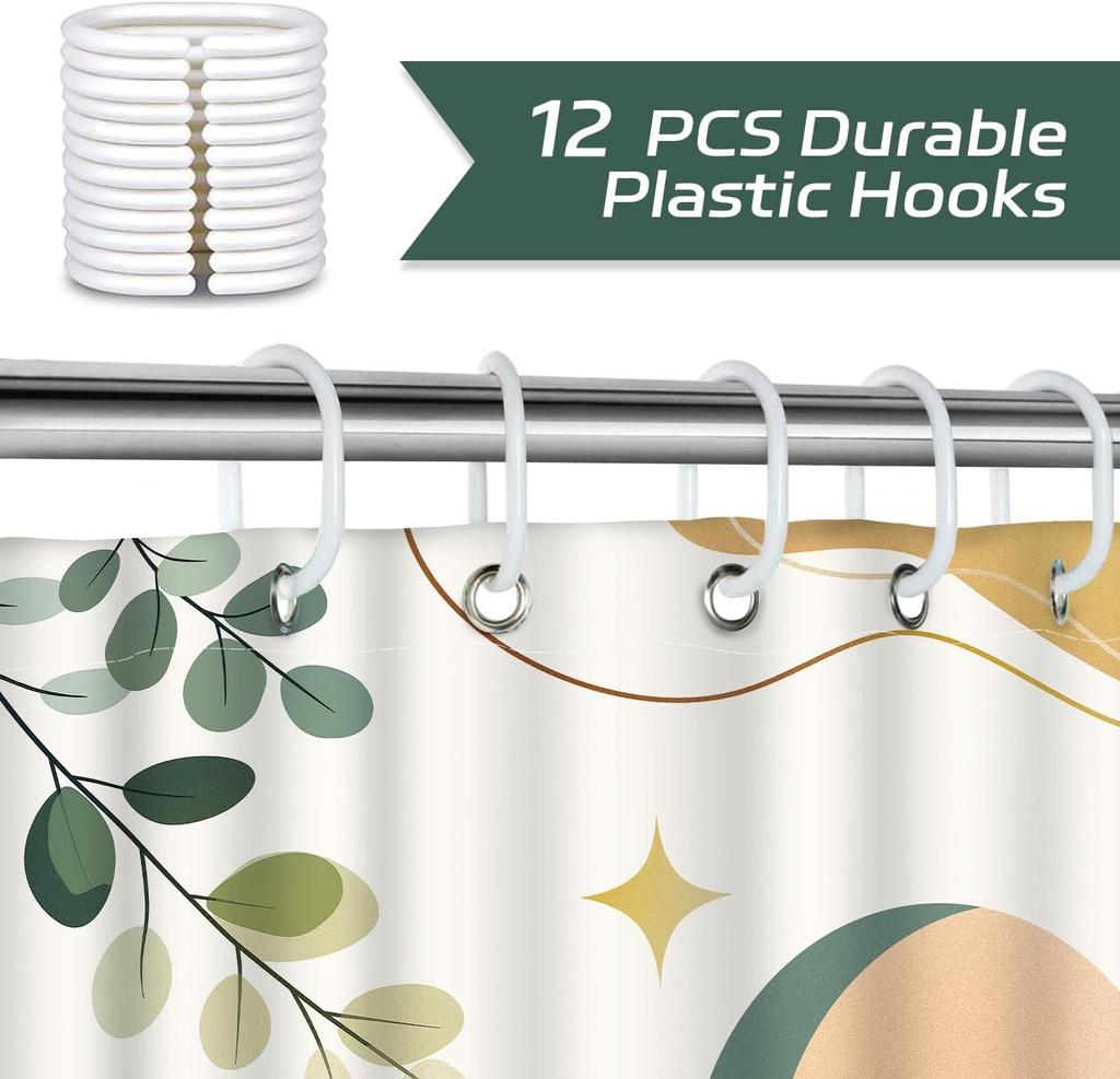 Black Cat Shower Curtain Abstract Green Leaf Waterproof Shower Curtain 180 X 180Cm With 12 Hooks Home Decor