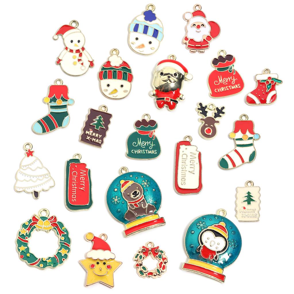 10-20pcs/lot Christmas Series Alloy Enamel Cute Pendant Santa Claus Elk Snowman Shape Charms For DIY Bracelet Necklace Accessory