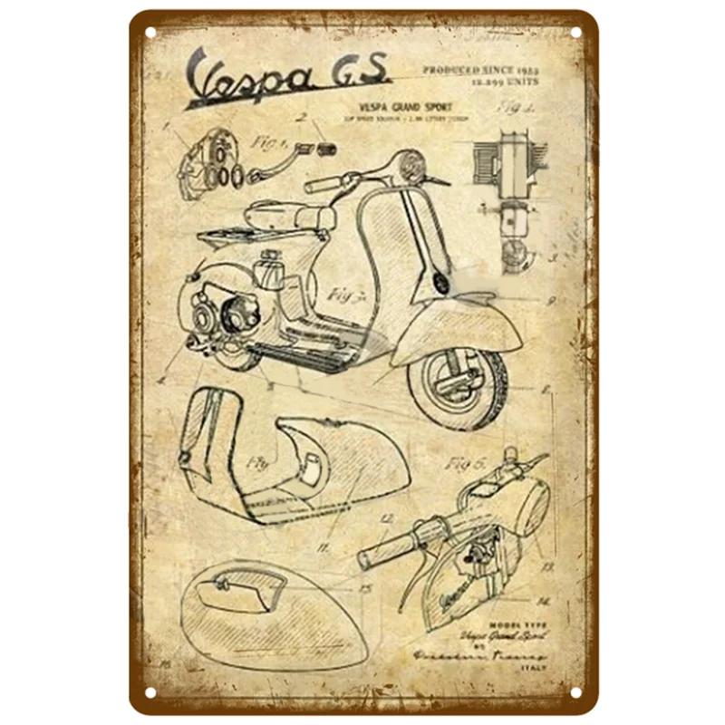 BarArtPro Vespa Tin Sign Art Decor Motorcycles Printed Metal Plaque - Vintage Pin Up Wall Art for Pub Interiors & Cafe Ambiance