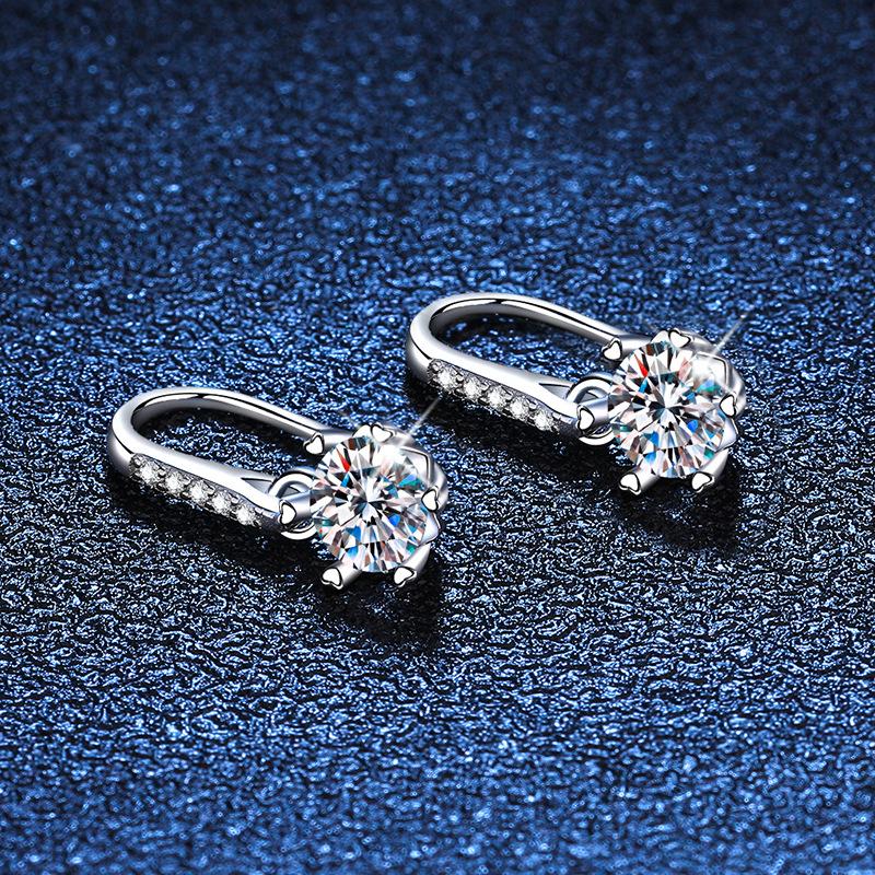 S925 Sterling Silver Earrings Moissanite Snowflake Ear Hook Female Moissanite Sterling Silver Earrings Female