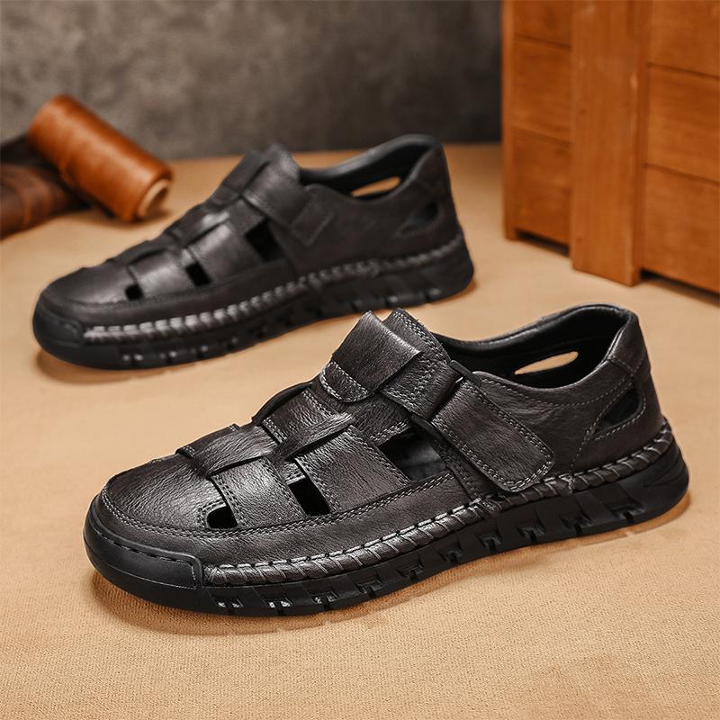 Fashion Male Sandals Leather Breathable Men's Casual Shoes Summer Non Slip Classic Roman Sandals Slip on Clogs Outdoor Walking Shoes