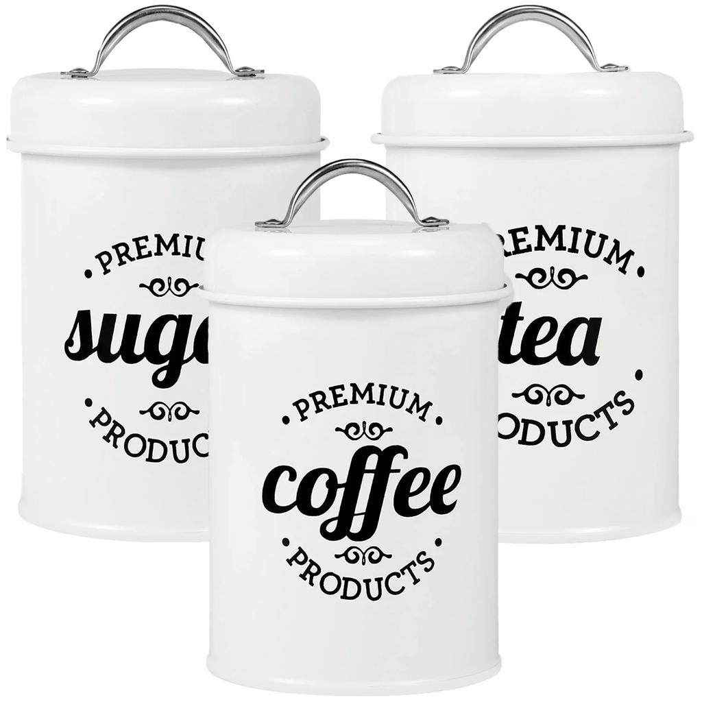 3Pcs Tea Coffee Sugar Canisters Set Space Saving Food Storage Jars Canisters Tea Organizer Airtight Coffee Container for Home