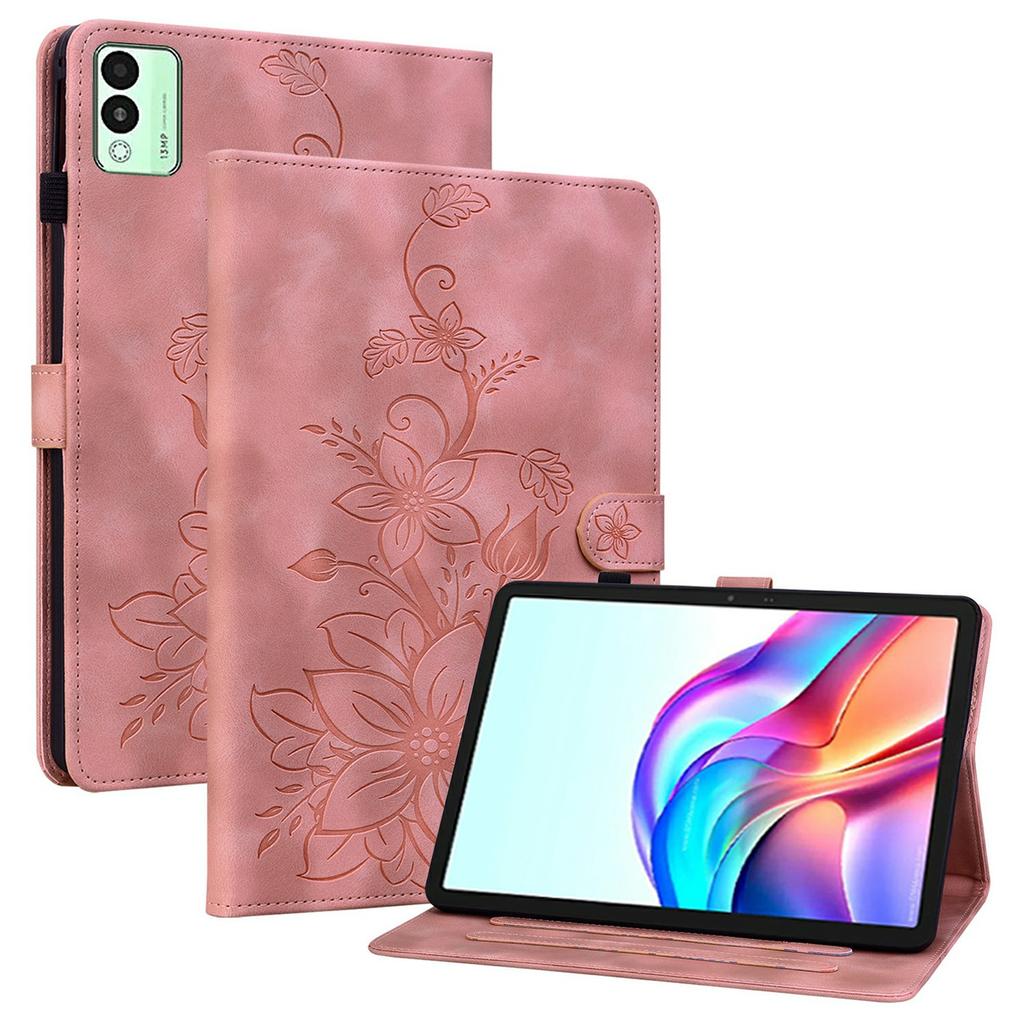 For TECNO Megapad 11 Case Lily Flower Imprint Card Slots Leather Tablet Cover