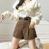 Tweed Shorts Women's Solid Color Casual High Waist Wide Leg Pants