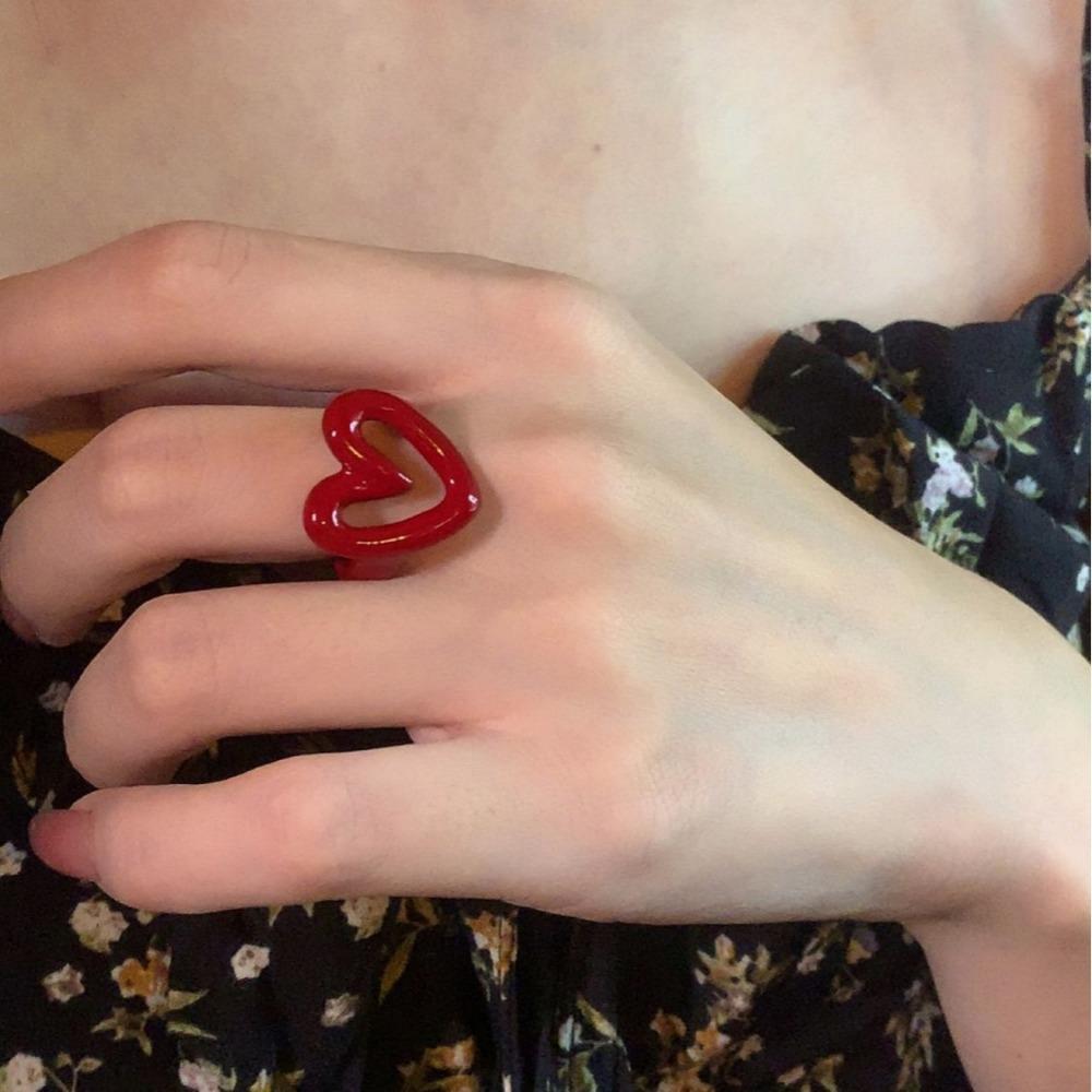 Women Red Adjustable Ring Simple Heart Shaped Rings Party Jewelry Gift