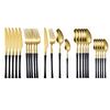 24pcs Stainless Steel Cutlery Black Gold Mirror Dinnerware Set Tableware Knife Fork Coffee Spoon Flatware Dishwasher Safe Dinner