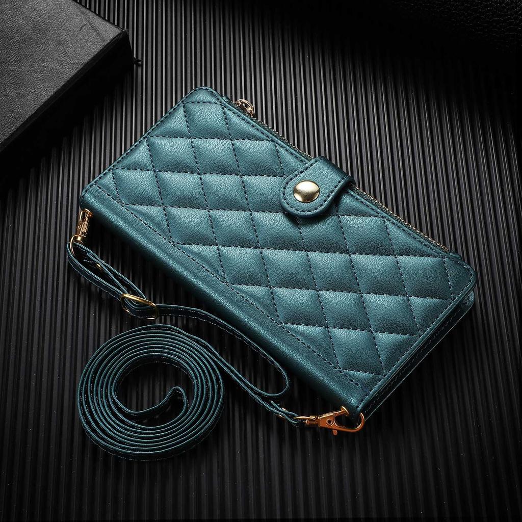 Crossbody Phone Case for Google Pixel 10 Pro XL Pixel9 9A 8 8A 7 7A 6 6A Diamond Pattern Zipper&buckle Leather Card Slot Wallet
