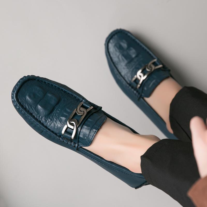 Crocodile Pattern Gommino Lazy Driving Shoes British Casual Shoes Genuine Leather Men's Shoes