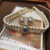 Necklace Gray Shell Pearl Colored Glazed Neck Chain Stud Earrings Bracelet Set