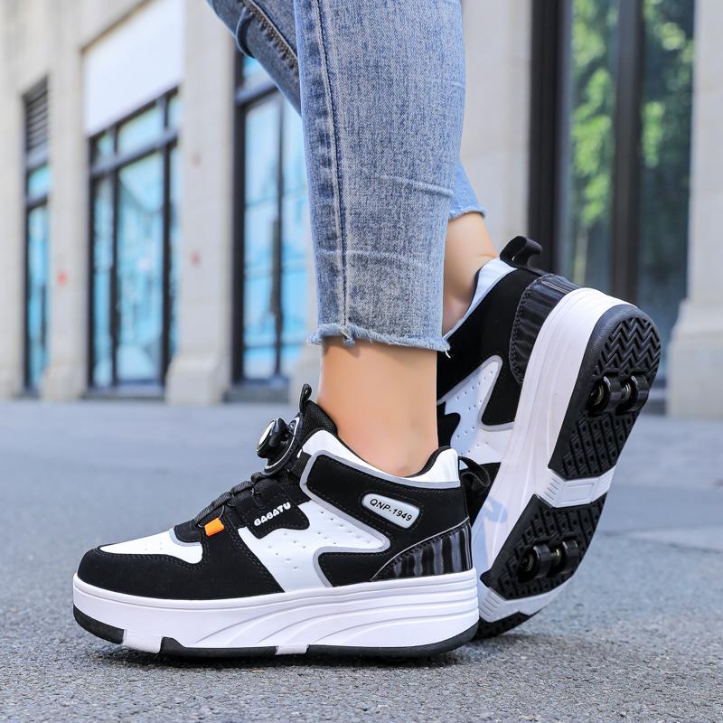 Boys Youth Roller Skates Shoes Removable Flat Shoes Four-Wheel Running Shoes for Kids - Roller Skating Shoes with Sport Buckle