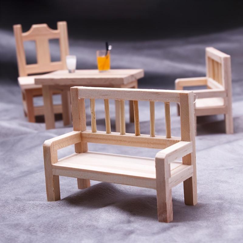1/12 Scale Miniature Wooden Backrest Chair Model Ornament - DIY Miniature Photography Props- Seasonal Decor - Perfect Gift