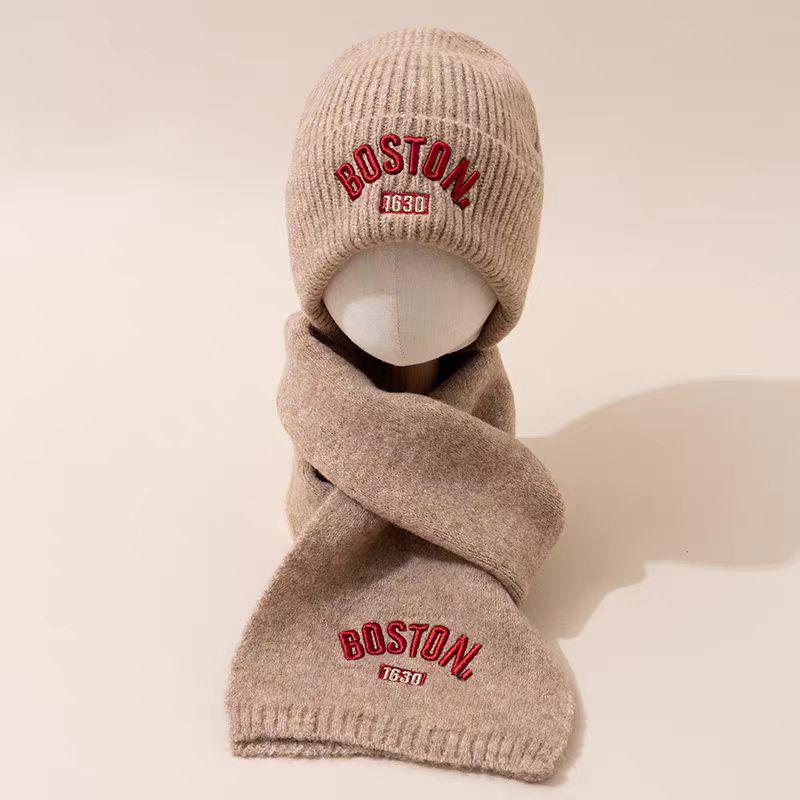 Children’s Korean-Style Knit Hat & Scarf Set with Warm Embroidery