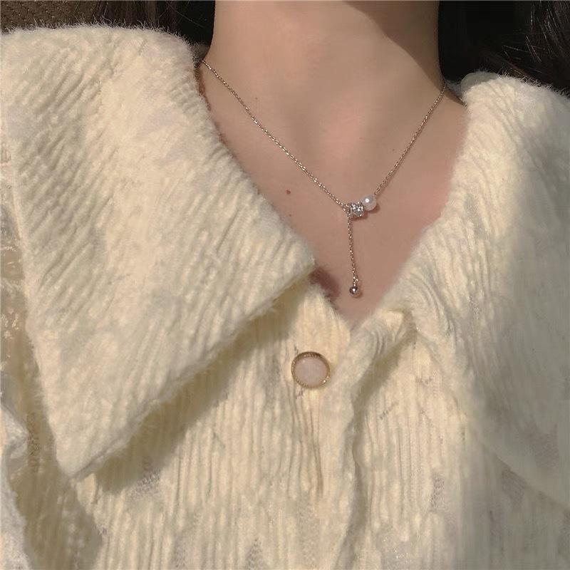 JMXD-light Luxury Transfer Bead Pearl Collarbone Chain, High-end Full Diamond Design, Women's Versatile Trend Jewelry