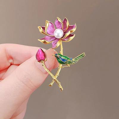 Exquisite  Magpie Lotus Brooch For Women Coat Pins Badges Vintage  Flower Corsage Bridal Dress Wedding Party Jewelry