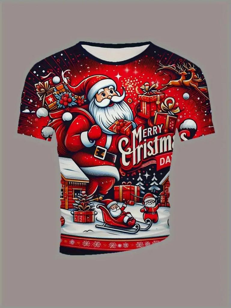 T-Shirt for Kids Santa Claus 3D Print Boys Short Sleeve Tee Happy New Year 2026 Kids Girls Clothes Festive Party Kids Clothing