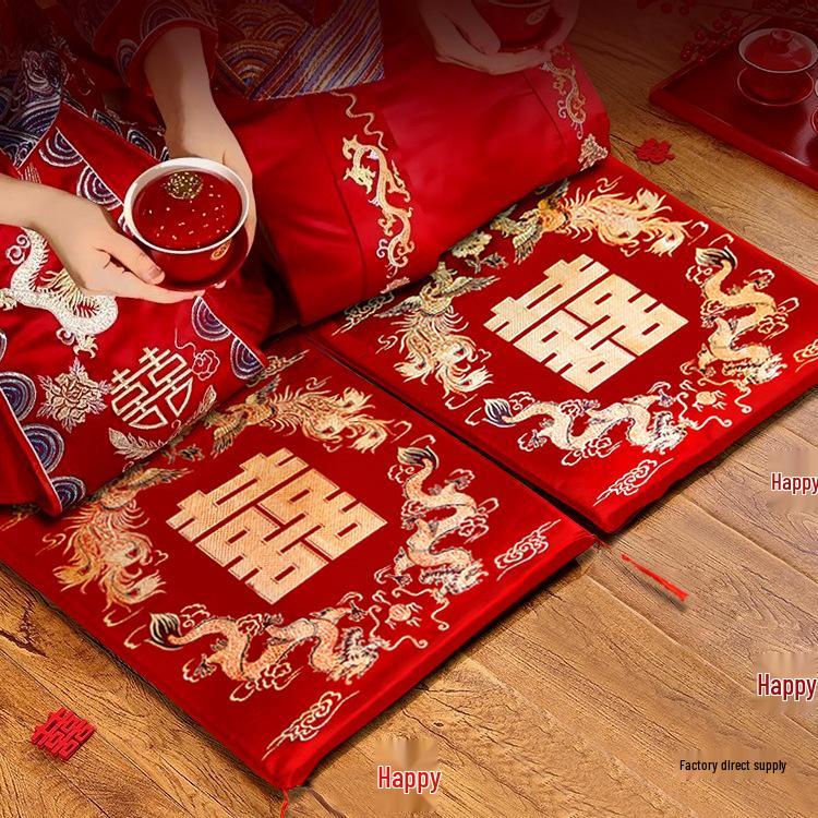 Red Wedding Kneeling Cushions for Bride and Groom Tea Ceremony Set