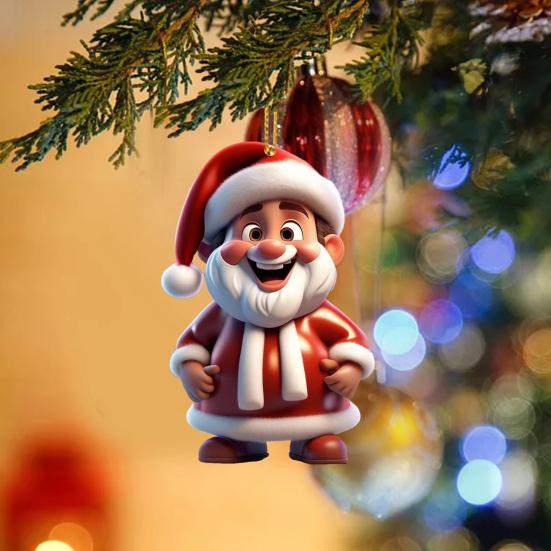 Santa Claus Ornament 2D Acrylic Cartoon Santa Claus Christmas Hanging Decoration for Christmas Tree Doors Windows Walls Decor