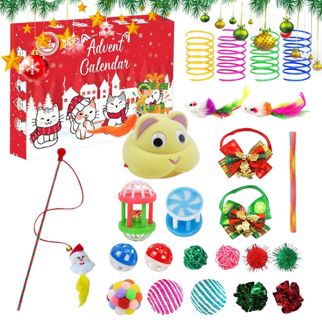 2025 Cat Toy Festive Advent Calendar 24 Days Christmas Countdown Calendar for Cats Kittens Holiday Party Favors for Pet Lovers