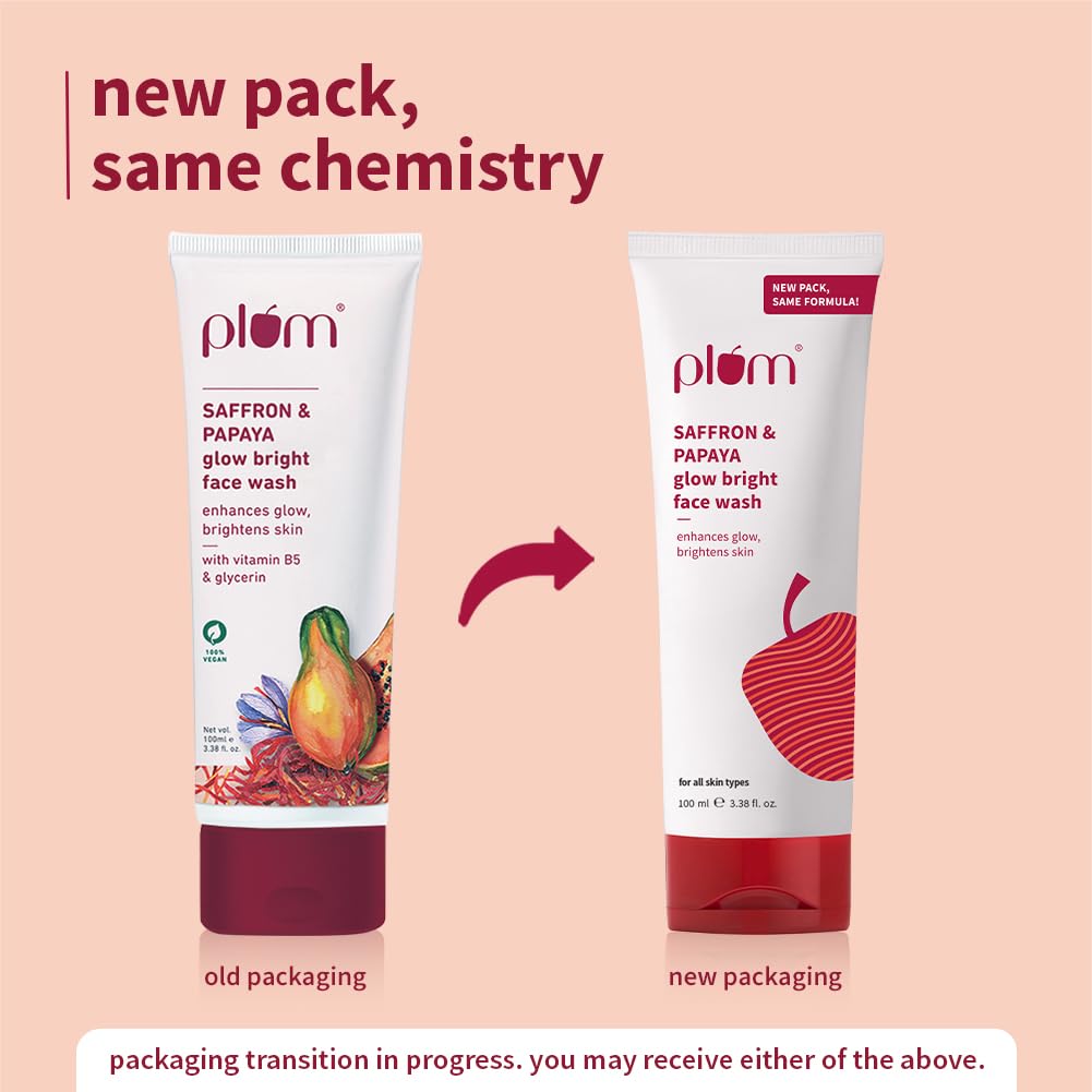 Plum Saffron Papaya Glow Brightening Face Wash Non Drying Daily Gel Cleanser For Dull Uneven Skin Women Men 100 ml