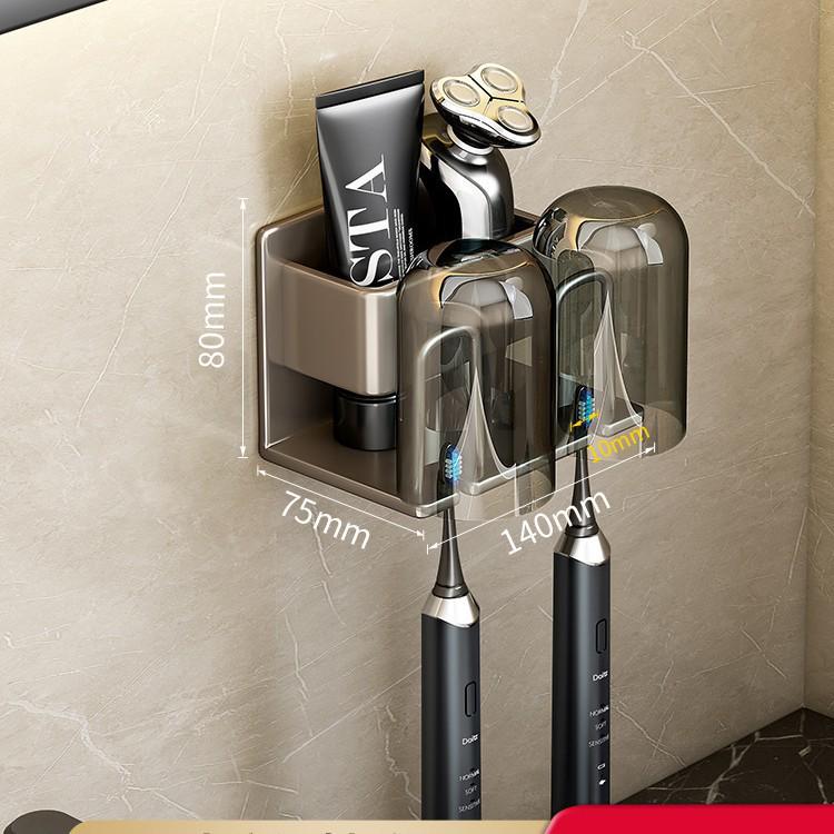 

Wall-Mounted Punch-Free Aluminum Toothbrush & Toothpaste Holder with Mouthwash Cup