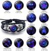 12 Sternbilder Sternzeichen Schwarzes geflochtenes Lederarmband Krebs Löwe Jungfrau Waage Gewebtes Glaskuppelschmuck Punk Herrenarmband